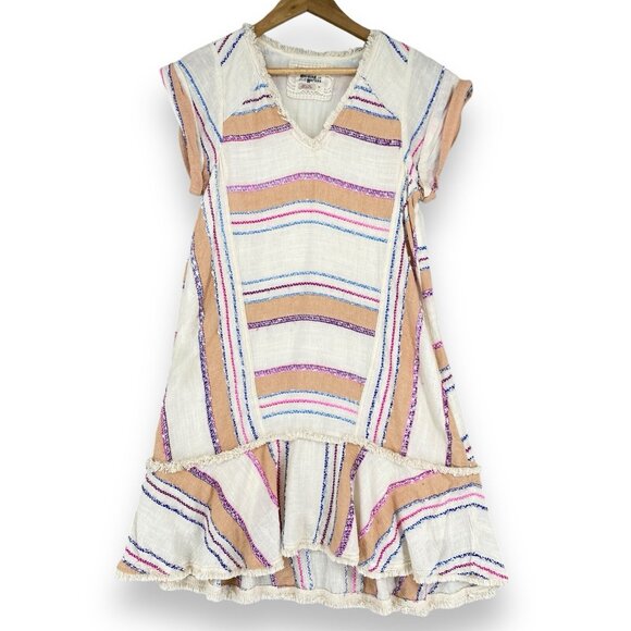 Holding Horses Anthropologie Dress Mini V-Neck Fringe‎ Boho Stripe Shift - Picture 1 of 13